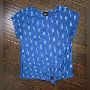W5 Womens Blue Textured Striped Tie Front Top Medium